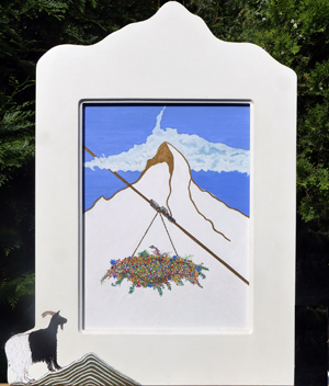 Hier kann die Seele baumeln - Kasein auf Baumwollkarton - 49,5 x 64,5cm Unikatrahmen